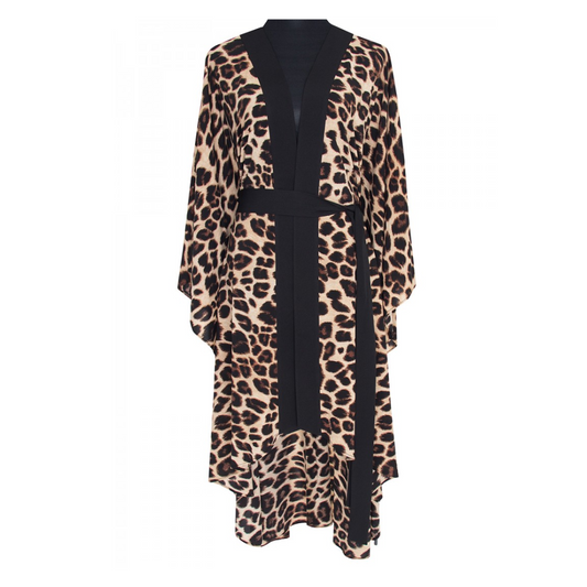 Safari - Brown Leopard Kimono (Black) - Long