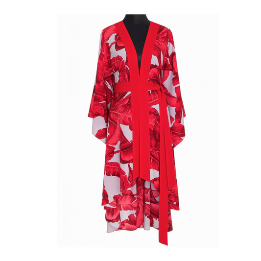 Jungle - Red / Grey Palm Kimono (Red)