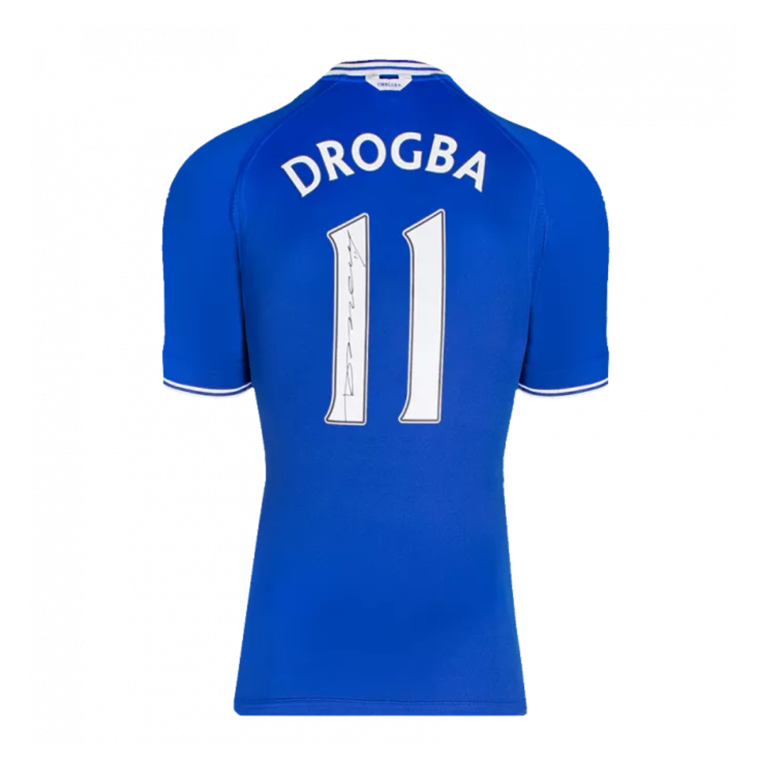 Didier Drogba Back Signed Chelsea T-Shirt with Fan Style Numbers In Classic Frame