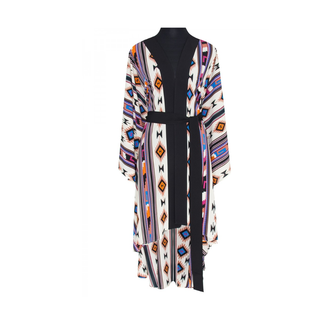 Boho - Blue Navajo Kimono (Black) - Long