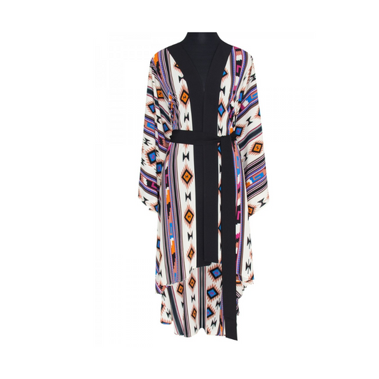 Boho - Blue Navajo Kimono (Black) - Long