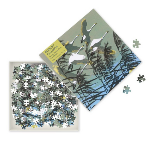 Adult Jigsaw Puzzle Robert Gillmor: Swans Flying over the Reeds (500 pieces)