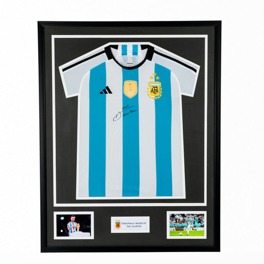 Alexis Mac Allister Official FIFA World Cup Front Signed and Framed Argentina 2022 Home Shirt