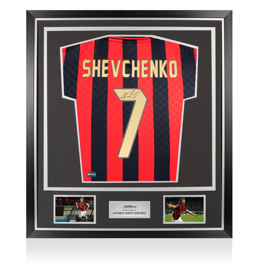 Andriy Shevchenko Back Signed AC Milan 1996 Home Shirt with Fan Style Numbers In Classic Frame